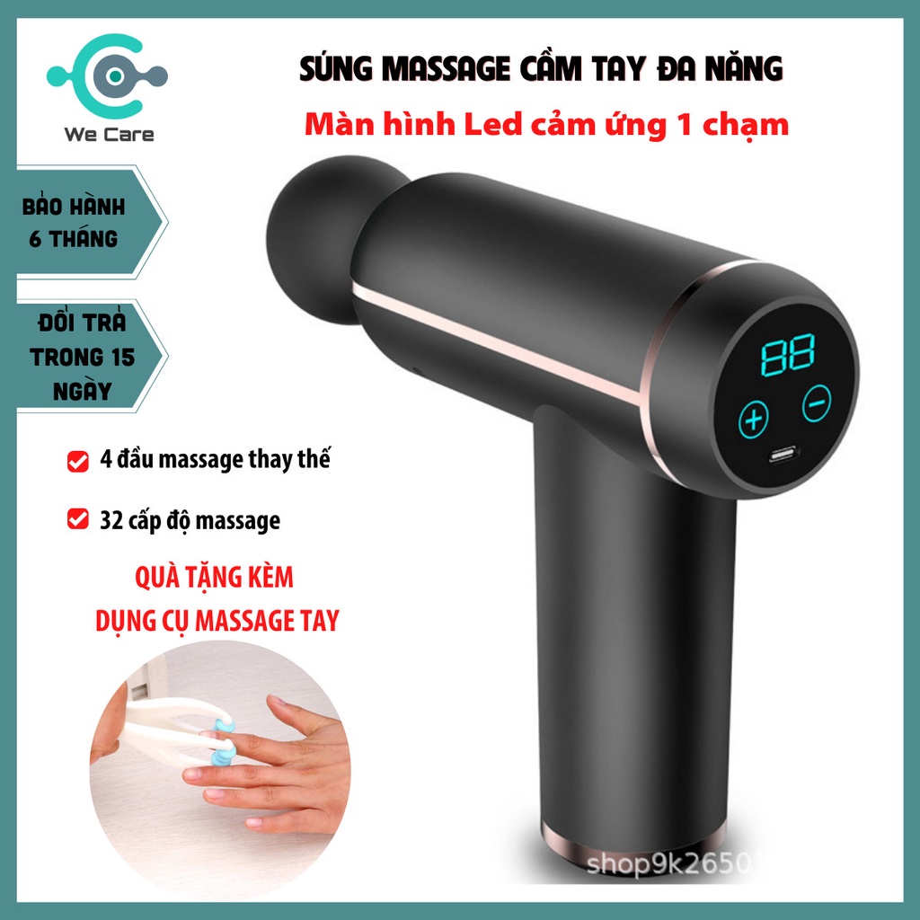 Máy massage cầm tay LCD 1 chạm, Súng Massage Mini cao cấp, Mát Xa Toàn Thân 4 Đầu thay thế nhỏ gọn dễ sử dụng cho nữ