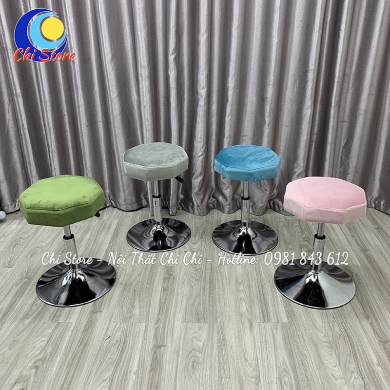 Ghế Xoay Ngồi Live Bán Hàng Bọc Nỉ 8 Cạnh, Ghế Makeup, Sấy Tóc Spa Làm Đẹp Cho Khách Chân Cố Định Giá Rẻ