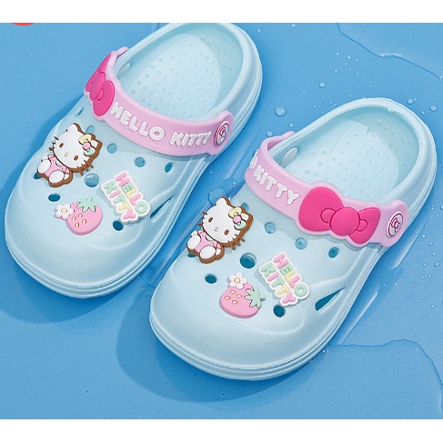 Dép Sandal Đi Biển Chống Trượt Thiết Kế Đục Lỗ Hình Hello Kitty Dễ Thương Thời Trang Mùa Hè Cho Bé Gái