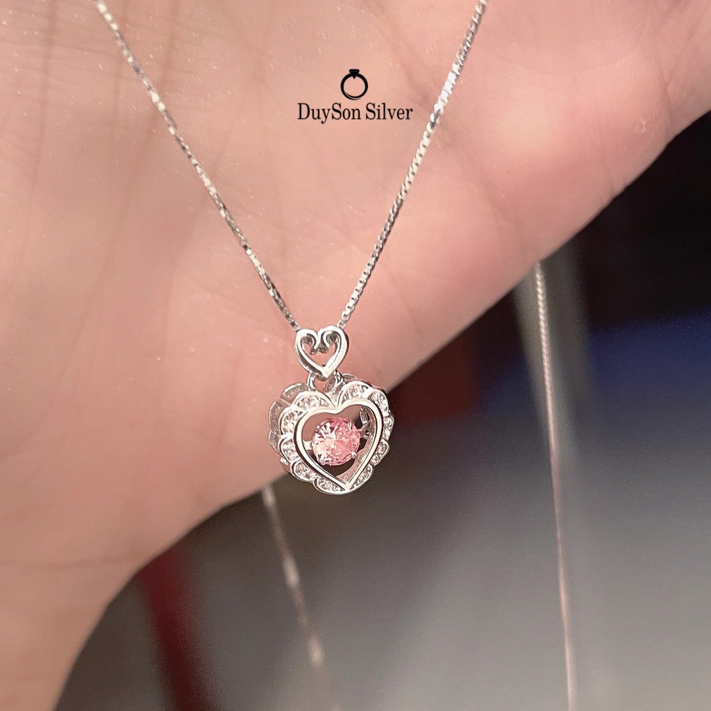 Dây chuyền bạc nữ hình trái tim đá nhảy Dancing Stone, vòng cổ nữ bạc Ý 925 Duysonsilver