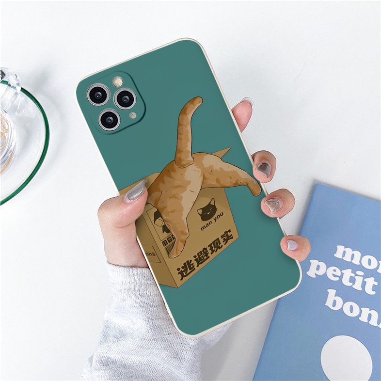 Ốp Iphone viền vuông Mèo mao you lọt thùng cute cho iphone 6/7/8Plus X XS xr xsmax 11/12/13/14pro promax e5208