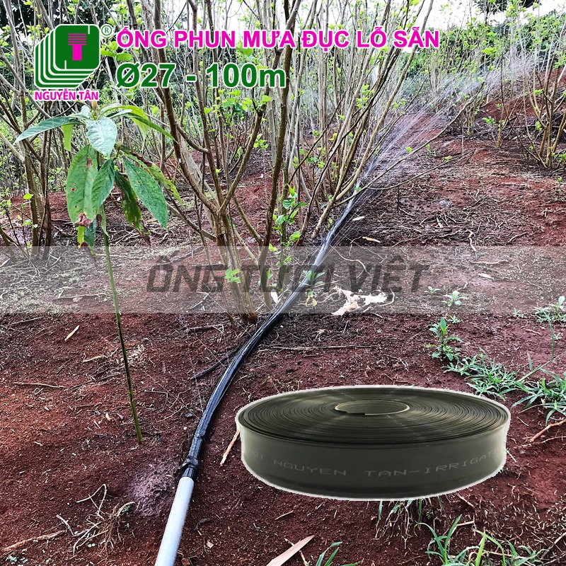 100m Ống dây tưới phun mưa Nguyễn Tân phi 27 (đục lỗ sẵn) [BH 12 tháng] |Ống xẹp tưới nông nghiệp