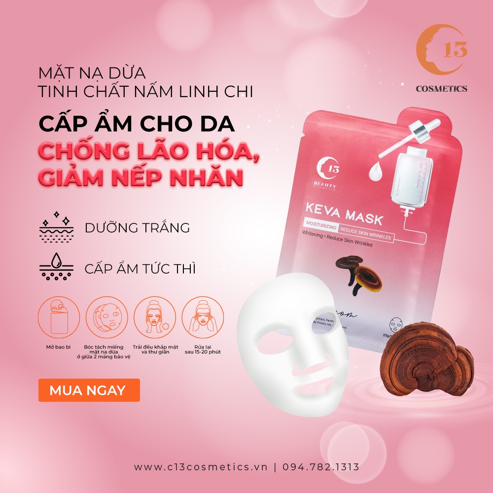 Mặt Nạ Thạch Dừa C13 Cosmetics Tinh Chất Nấm Linh Chi Dưỡng Trắng, Cấp Ẩm Tức Thì Keva Mask Mushroom 1 Miếng