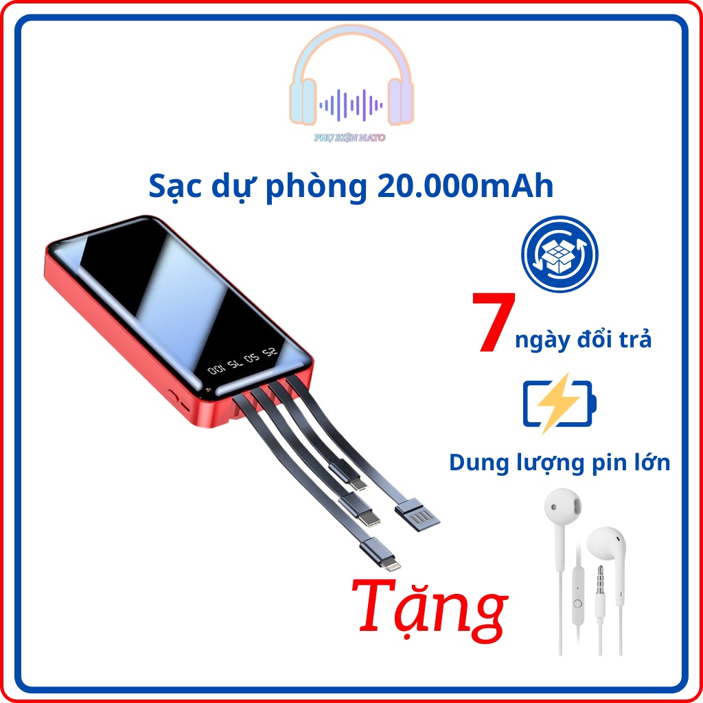 Sạc dự phòng 20000mAh, cục sạc dự phòng giá rẻ mini hỗ trợ sạc nhiều đầu - Phụ kiện Nato