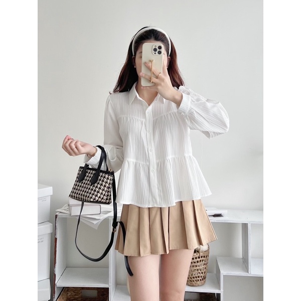 Áo sơ mi babydoll 3 tầng cổ đức basic nhiều màu , Áo sơ mi nữ dài tay thời trang Dumi Clothing