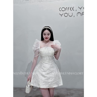 Váy gấm chữ A sang chảnh, cổ vuông