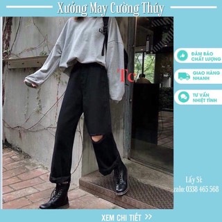 Quần bò ống rộng rách 1 gối
