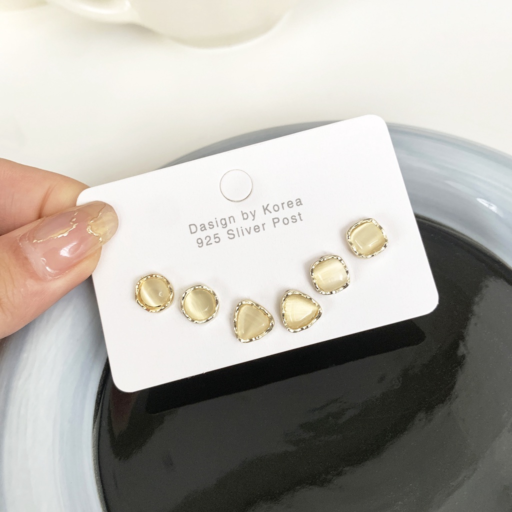 Khuyên tai kẹp không bấm lỗ chốt cố định K332 bằng hợp kim mạ vàng tròn vuông tam giác dáng ngắn Leous