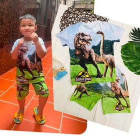 Bô thun Khủng Long T-rex bé trai có size 60kg, đồ bộ sát nách nách, tay ngắn mềm mịn, thấm hút mồ hôi