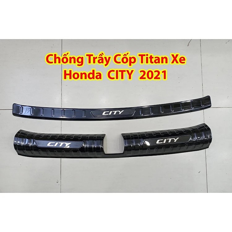 Ốp chống trầy cốp Trong, Ngoài HONDA CITY 2019-2023 thép không gỉ vân titan bảo vệ xe chống va đập