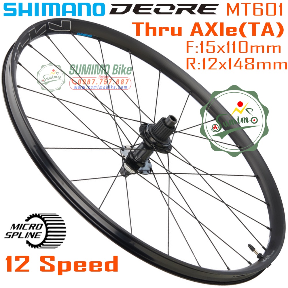 Bánh bộ nhôm SHIMANO WH-MT601 Tubless - Đùm TA Boost cối MS 12 Speed thắng dĩa