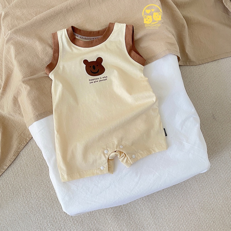 Bộ sát nách bé trai bé gái Hình Gấu dễ thương, bodysuit cho bé chất Thun lạnh mềm mát quần áo cho bé sơ sinh 0-12 tháng