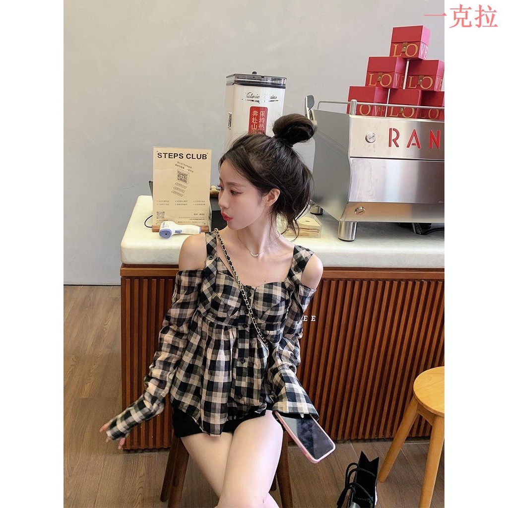 ❤️ Áo Sơ Mi Khoác Ngoài Không Dây Dáng Rộng Thiết Kế Chắp Vá Mới Dành Cho Bạn Nữ