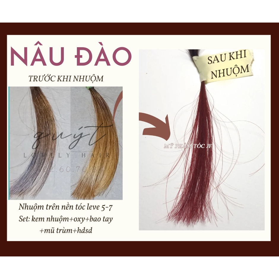 Kem nhuộm tóc tại nhà Nâu Đào-không tẩy-lên từ nền nâu- tặng oxy