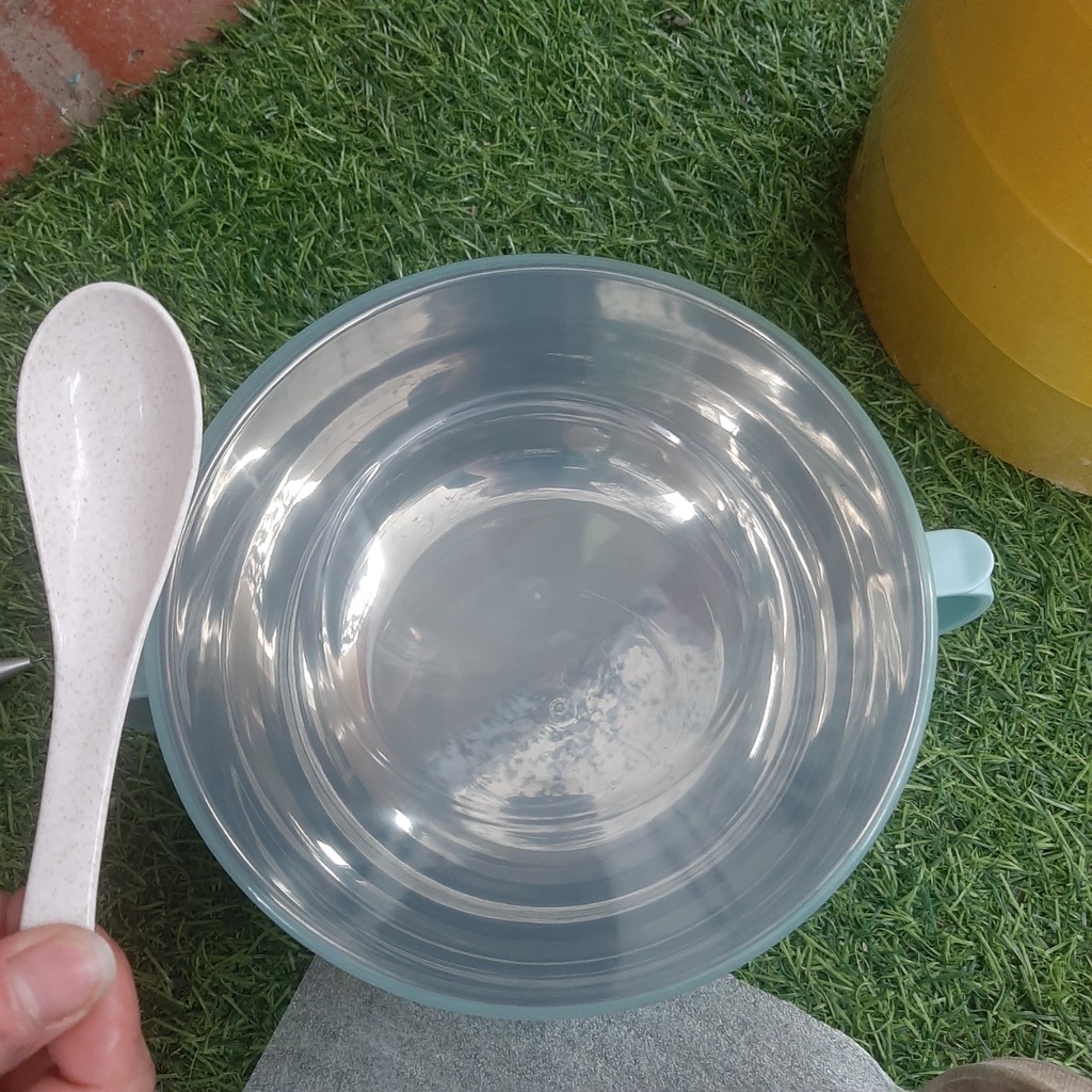 Bát ăn mì có nắp inox giữ nhiệt cute hình vịt vàng có quai