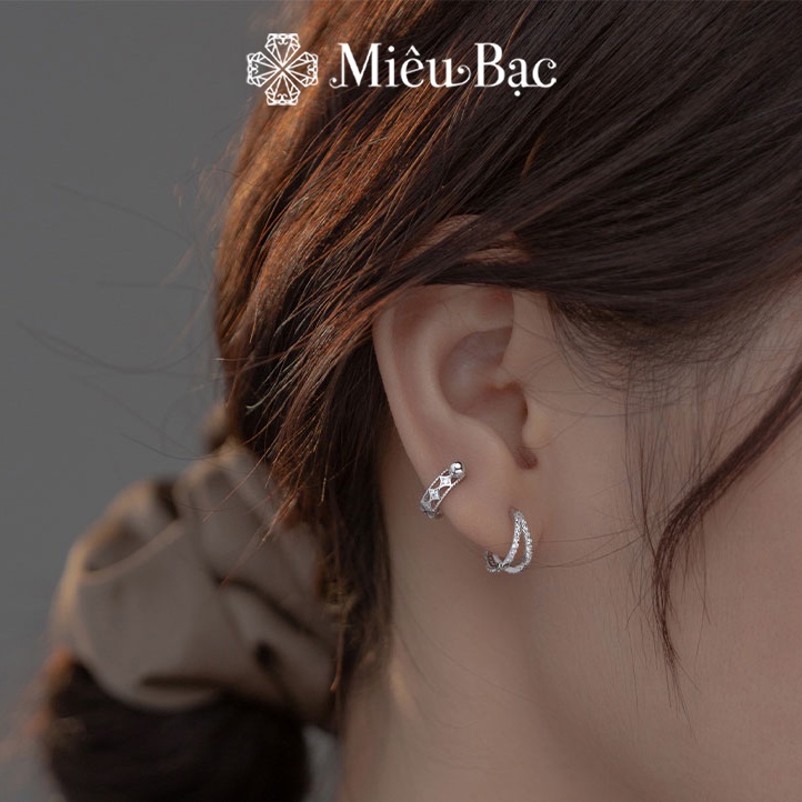 Khuyên vành tai bạc chốt vặn cá tính đeo helix flat Miêu Bạc bông tai nữ chất liệu bạc 925 phụ kiện trang sức MB22