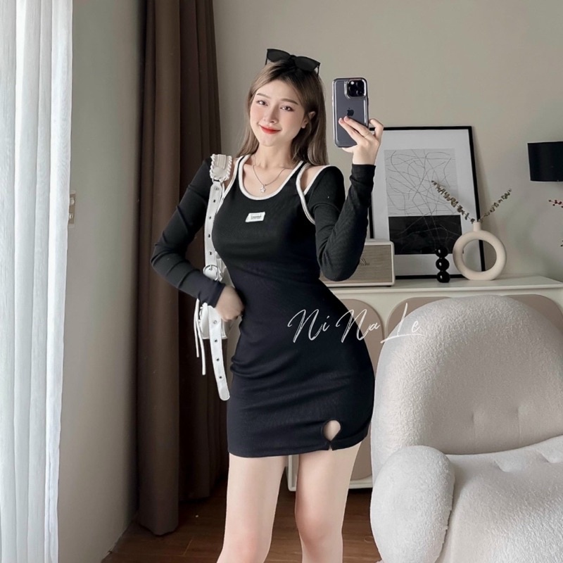 Đầm Ôm Body PHỐI TAY DÀI SÀNH ĐIỆU PHONG CÁCH