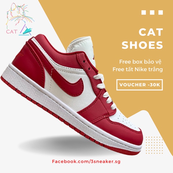 Giày Jordan 1 Low Gym Red, JD1 Thấp Đỏ; Full Box, Phụ Kiện, Tặng Vớ Trắng