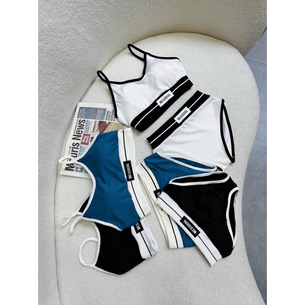 Bikini viền trắng thêu chữ