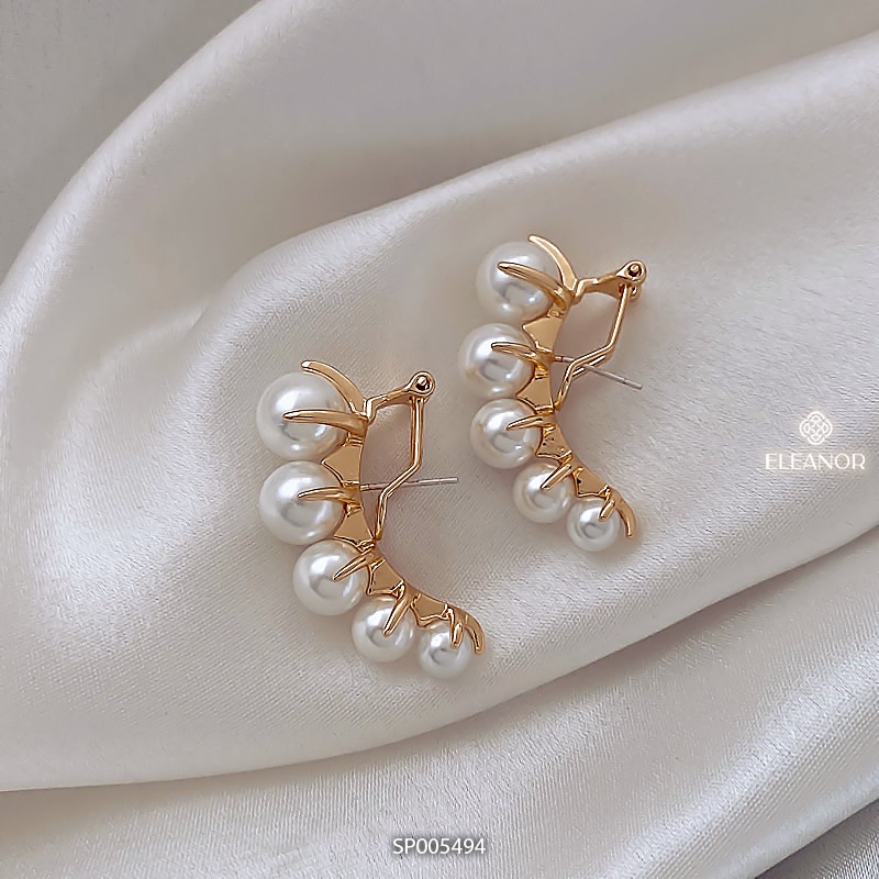 Bông tai nữ chuôi bạc 925 Eleanor Accessories viền cong đính ngọc trai nhân tạo phụ kiện trang sức 5494