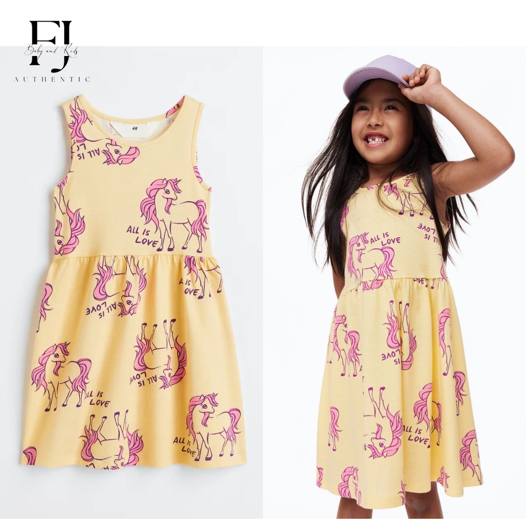 Váy bé gái HM, đầm sát nách cotton mùa hè siêu mát cho bé 1-10 tuổi Authentic