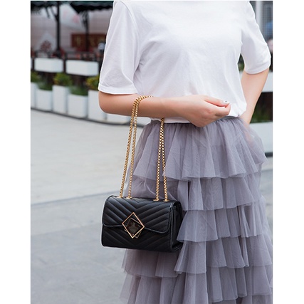 Túi xách nữ khóa gương dây xích vàng kiểu Nhật cực đẹp Capucha T285