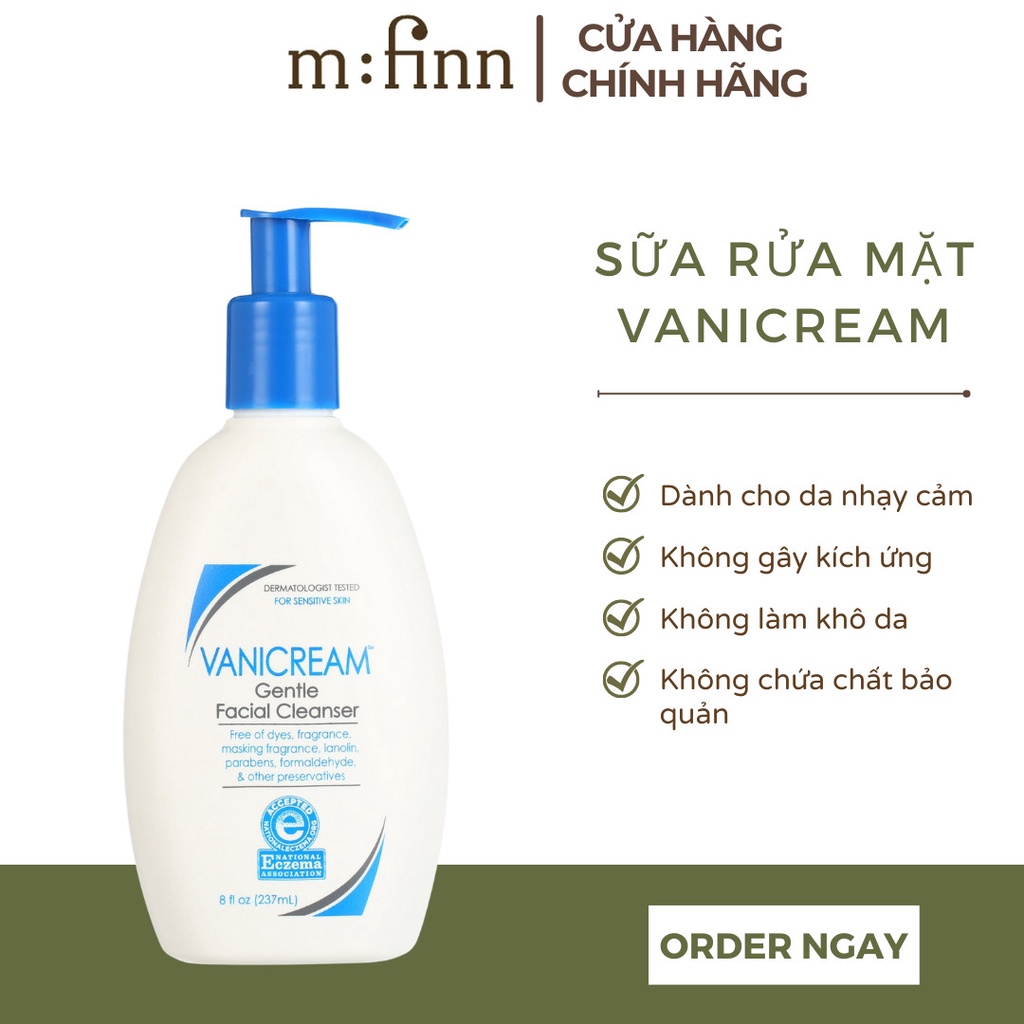 Sữa rửa mặt Vanicream Gentle Facial Cleanser 237ml công thức không chứa chất gây kích dành cho làn da nhạy cảm