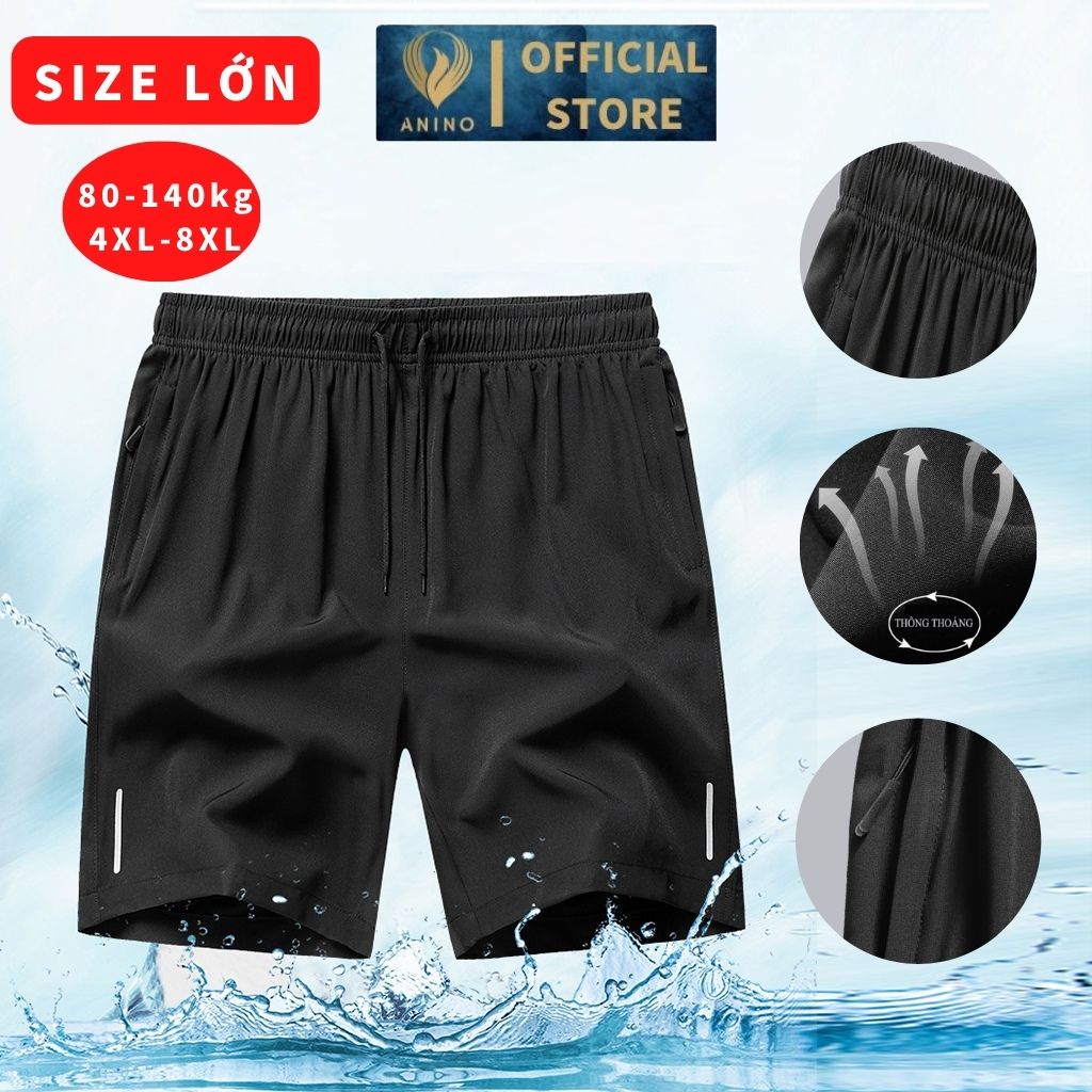 quần short nam bigsize Anino,quần đùi thể thao nam bigsize vải thun lạnh ống rộng co giãn cao cấp dành cho người80-140kg