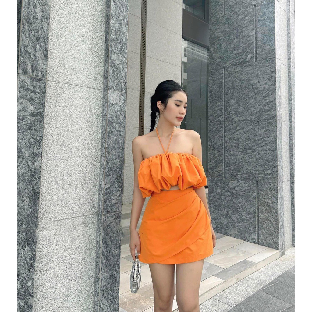 (VOUCHER 11K) Set Áo Quây Ly Mix Chân Váy Cam Jessie Dress Bánh Bèo Không Thể Bỏ Qua