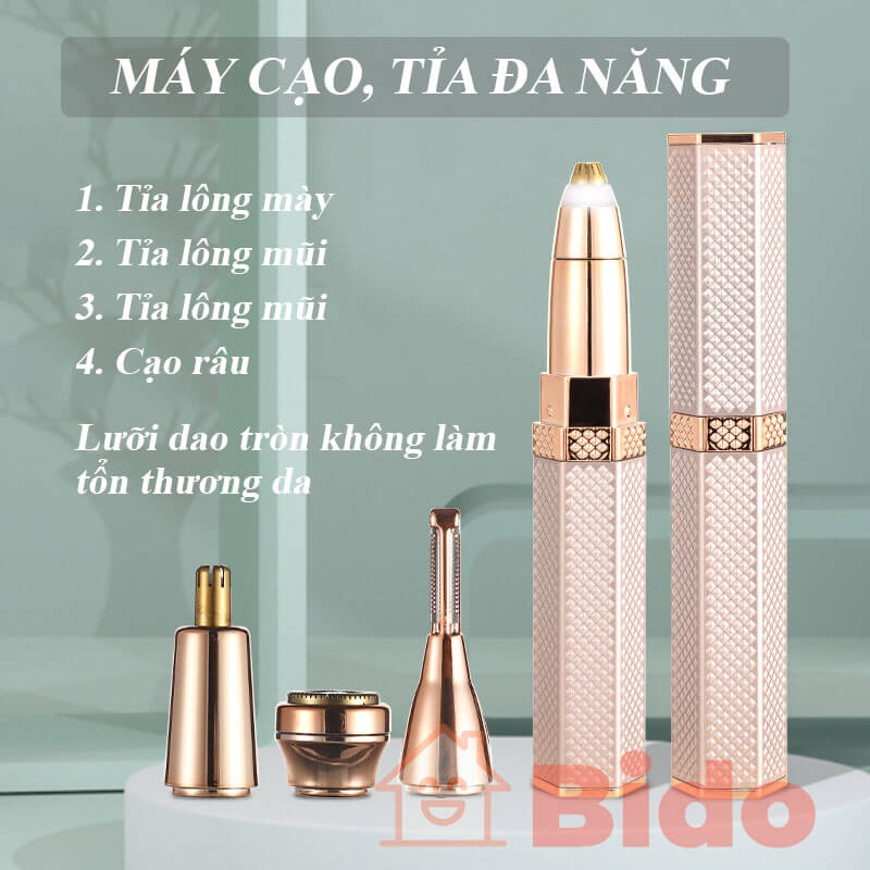 Bút tỉa lông mày, máy cạo lông toàn thân đa năng 4 in 1 thiết kế thỏi son nhỏ gọn, tiện dụng dễ dàng mang theo BIDO