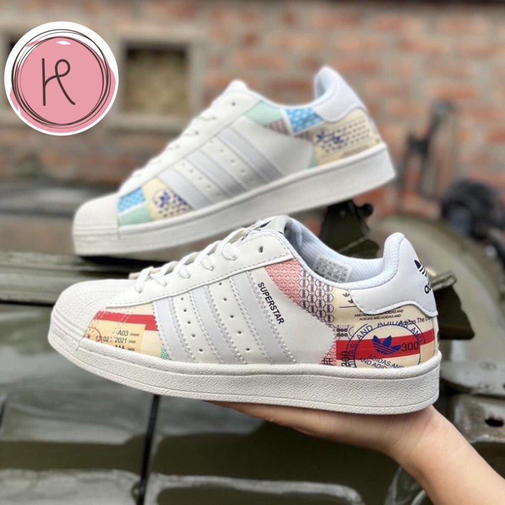 Giày Adidas Superstar bản mũi sò mới nhất hot nhất, giày thể thao Superstar trắng họa tiết full box bill
