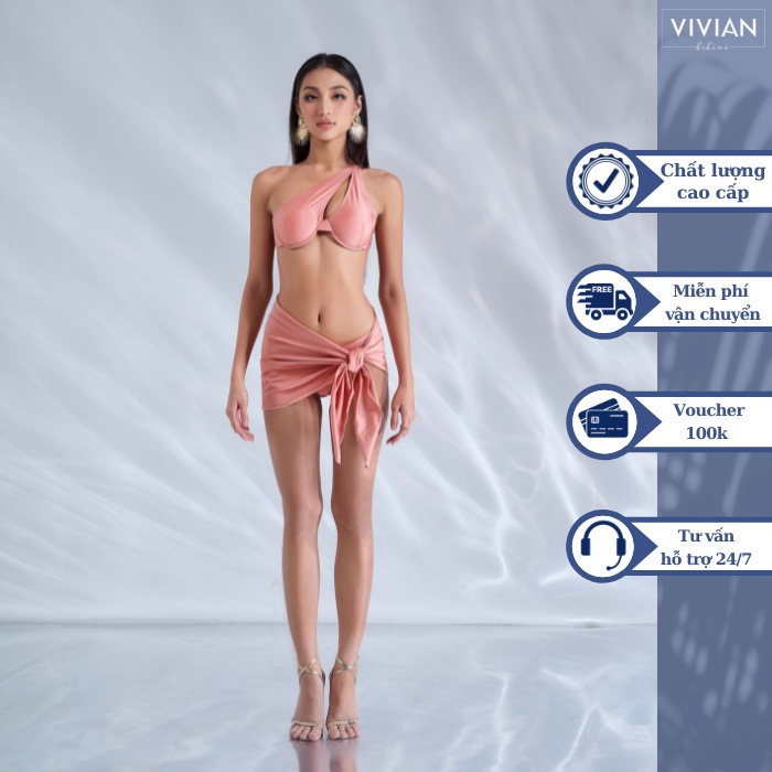 Đồ bơi nữ cao cấp 𝐕𝐈𝐕𝐈𝐀𝐍 dạng hai mảnh áo gọng phối váy cover cách điệu - NUDE - VS176_NUDE