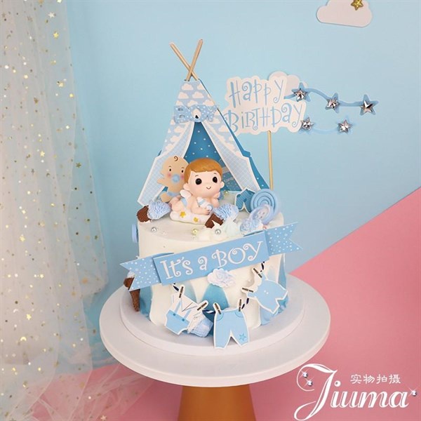 Set que giấy lều+ HPBD+ Cổng It’s a boy XANH