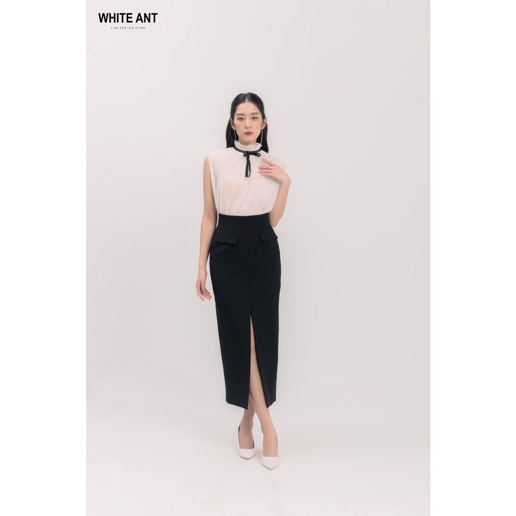 Áo Sơ Mi Cổ Rúm Sát Nách Và Chân Váy Bút Chì Xẻ Trước Nữ White Ant Hàng Thiết Kế Cao Cấp
