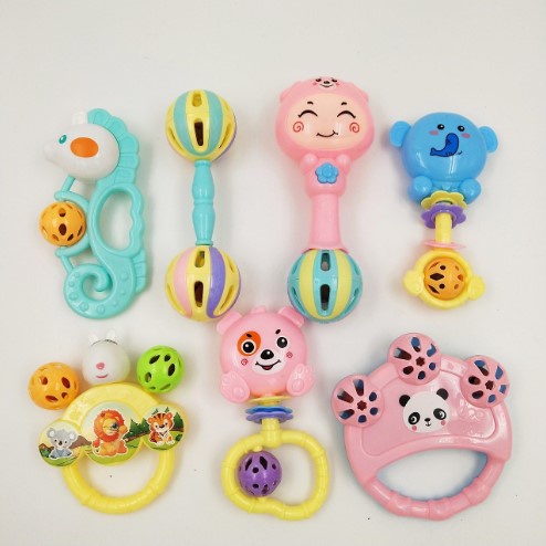 Bộ 7 Cái Lắc Chuông Lục Lạc Nhiều Màu Sắc- Đồ Chơi Trẻ Em Cầm Tay Vui Nhộn