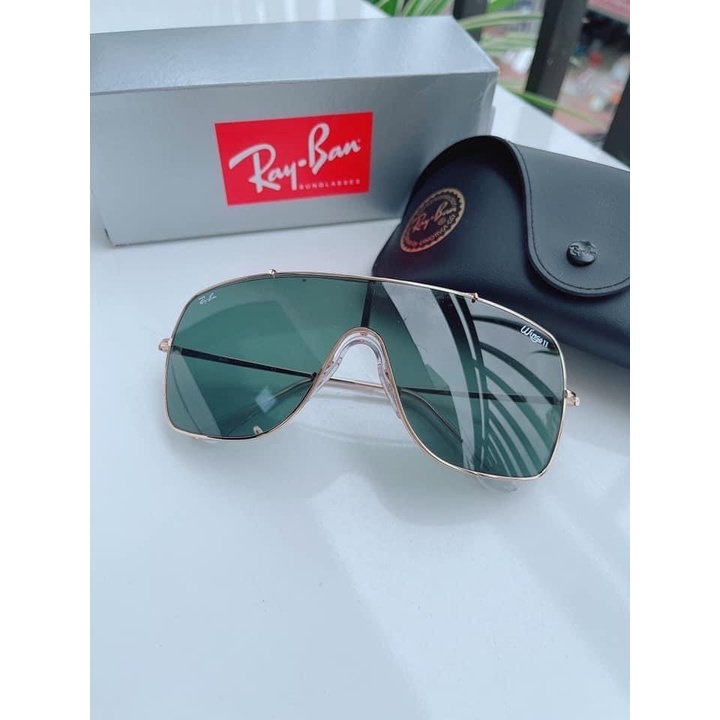 Kính mát chính hãng RayBan Wings RB3697  Gọng vàng lens xanh kinh điển