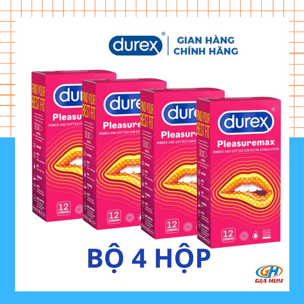 Bộ 4 hộp bao cao su Durex Pleasuremax Gân Gai 12 chiếc/ hộp đi đến đâu nàng run đến đó, kích thích cho cả 2