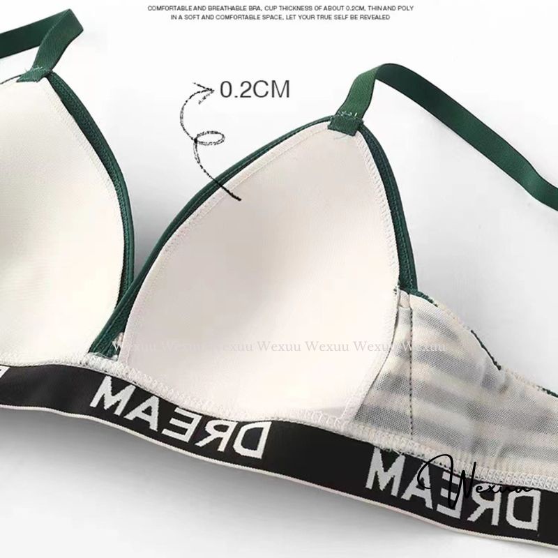 Áo lót nữ viền chữ DREAM không gọng đệm mỏng WEXUU chất liệu len mềm mại cao cấp, họa tiết kẻ cá tính- AV72