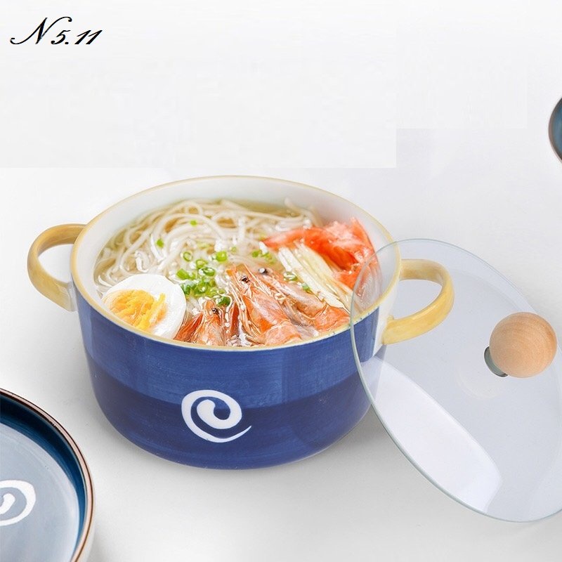 Tô Hai Tai Có Nắp / Thố Sứ Nắp Thủy Tinh / Phù Hợp Úp Mỳ, Ăn Cơm Cá Nhân.