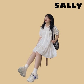 Váy sơ mi cổ Đức trắng dáng babydoll siêu hot