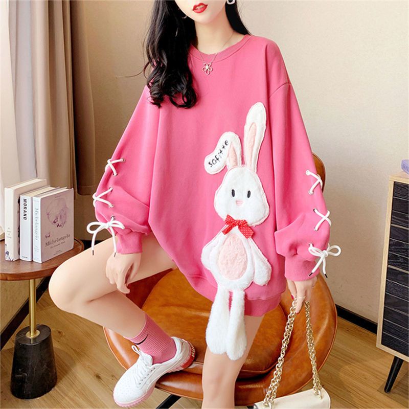 Áo Hoodie Nữ Dáng Rộng In Hình Thỏ Dễ Thương
