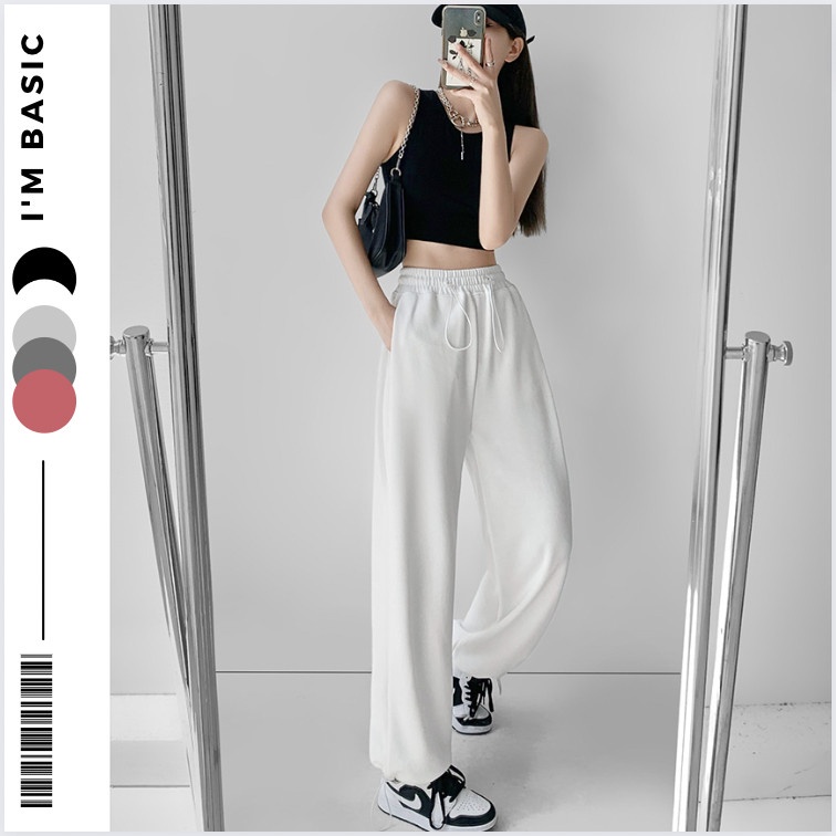 Quần Jogger Bom Màu Hồng BlackPink Dây Rút Ống Sweatpants Chất Tổ Ong Dáng Rộng Nam Nữ Mặc Hai Kiểu Ulzzang I'm Basic