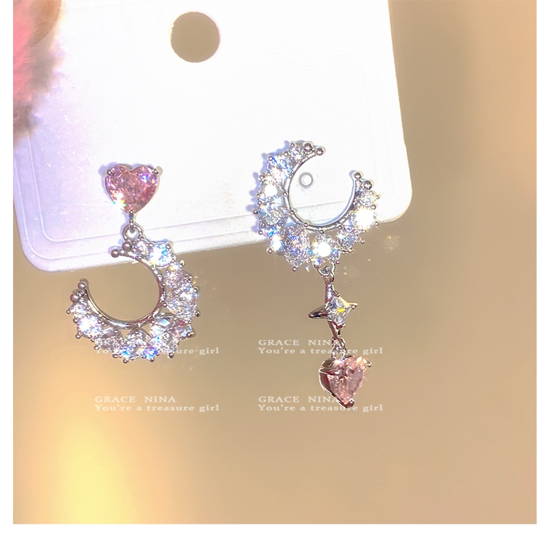Đôi Khuyên Tai Hình Mặt Trăng / Trái Tim Đính Đá Zircon Thời Trang Cho Nữ