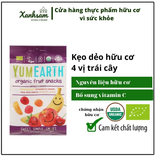 Kẹo dẻo hữu cơ cho bé 4 hương vị trái cây Yumearth - Xanhsam Oragnic