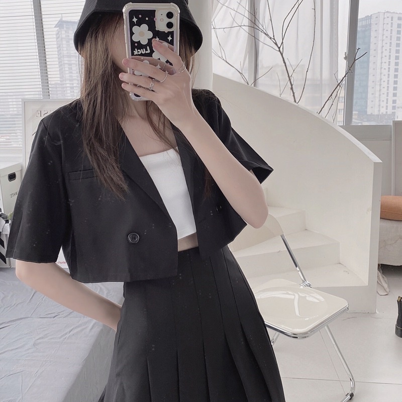 Chân váy xếp ly Hàn dáng dài chân váy midi dạo phố