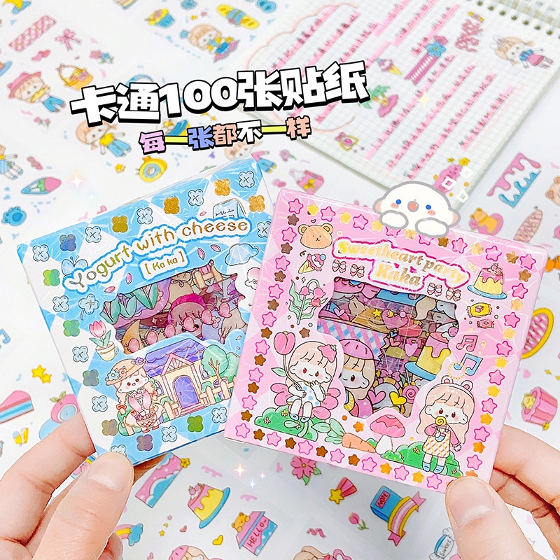 Sticker 100 tấm Hộp quà tặng 100 tấm dán hoạt hình trang trí sổ lưu niệm dễ thương, laptop, ốp điện thoại...