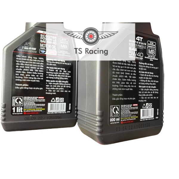 Nhớt motul scooter power le 5w40 Tổng Hợp 100%  0.8L 1.0L