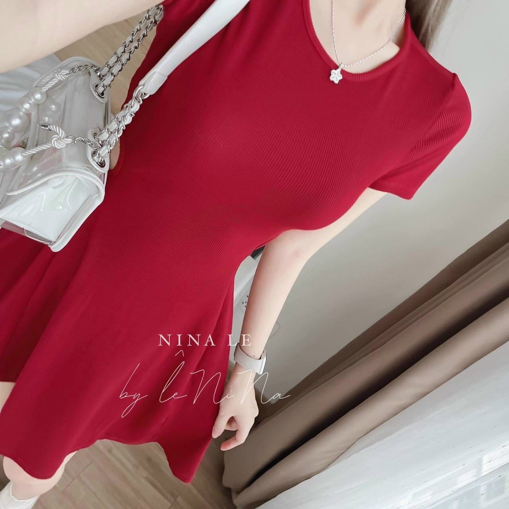 Đầm mini thun tăm gân hở eo sau tôn dáng