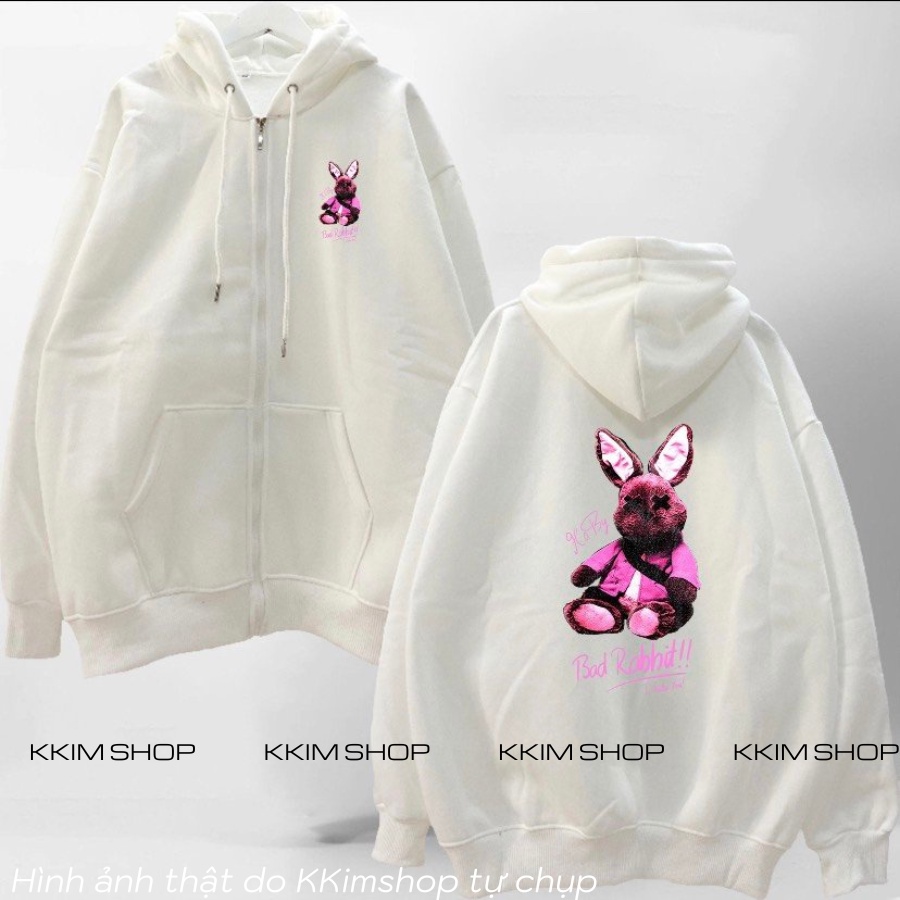 Áo HOODIE DÂY KÉO BAD RABBIT form rộng oversize, Áo KHOÁC Nỉ hoodie ZIP unisex Nỉ bông cao cấp