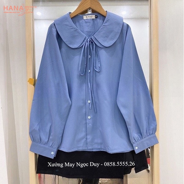 Áo sơ mi nữ tay dài cổ sen công sở đi học hẹn hò - Áo sơ mi kiểu bèo vai 2 vạt lá cách điệu mix dây buộc nơ cổ Hàn Quốc | BigBuy360 - bigbuy360.vn